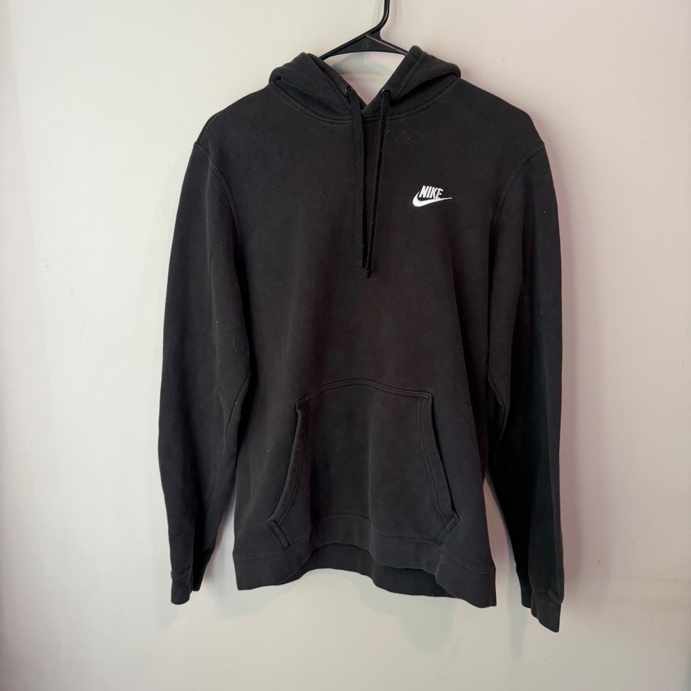 Nike Mens Sportswear Club Fleece Hoodie Black White Embroidered Logo Medium